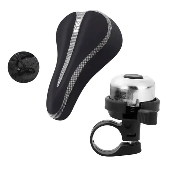 Capa Banco Selim Bike Gel Silicone Confortável Ajuste Bicicleta + Buzina Trim Trim Sininho