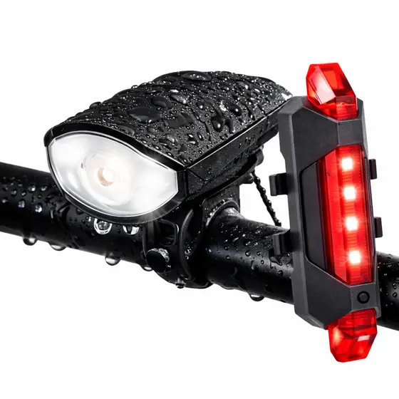 Farol Bike Com Buzina + Lanterna Sinalizador Traseiro