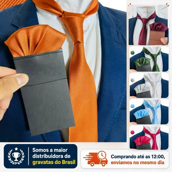 Kit Gravata com Lenço slim Terracota premium