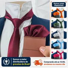 kit Gravata com Lenço slim Marsala Casamento Premium