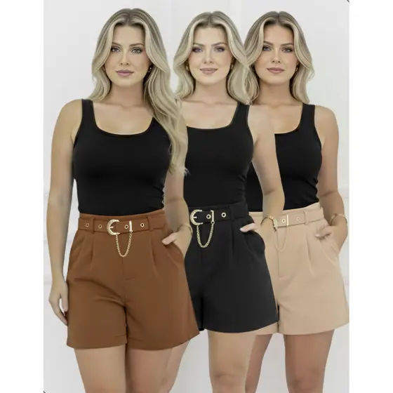 Short Social Feminino Alfaiataria Premium Acabamento Fino