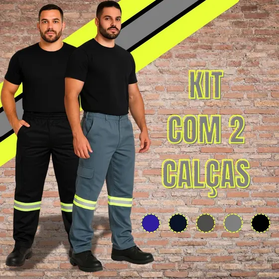 Kit 2 Calças De Brim trabalho Pesado Faixa Refletiva Profissional
