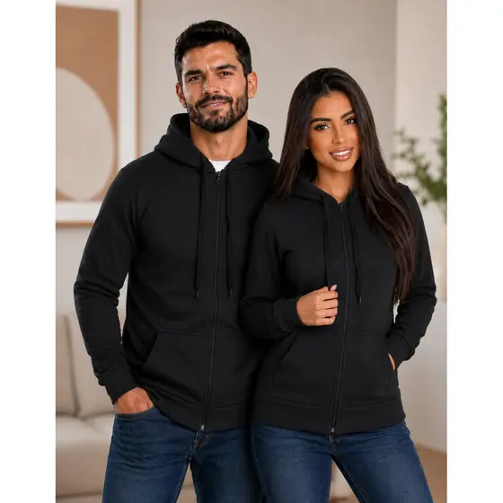 Moletom Canguru Liso Unissex Blusa Abrigo De Frio Com Zíper Casaco Quente Sem Estampa