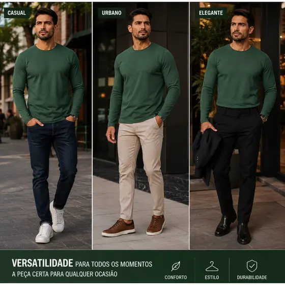 blusa masculina malha canelada manga longa modelagem slim com elasticidade