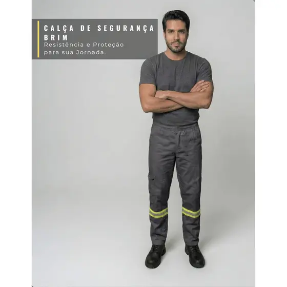 Calça Masculina Brim Uniforme Fardamento Com Faixa Refletiva Trabalho Externo Pesado