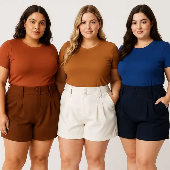 Shorts Alfaiataria Grande Plus Ssize Modelo Social Elegante Elástico e Zíper