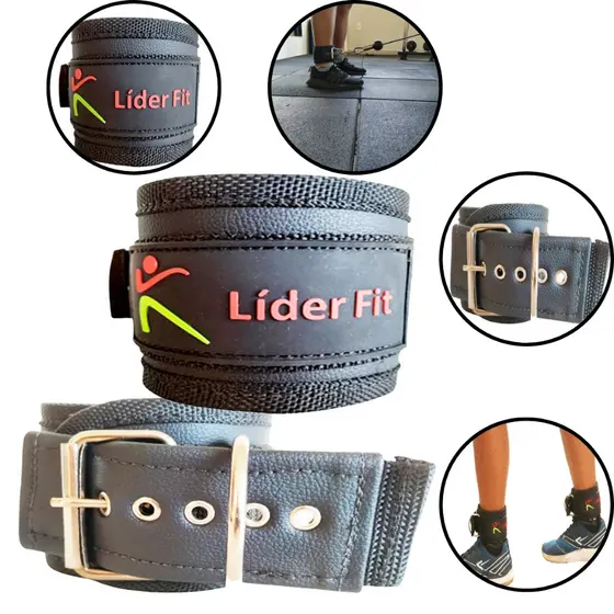 Par Caneleira Tornozeleira Cross Over Academia Musculação Puxador Glúteo Com Fivela - Linha Premium