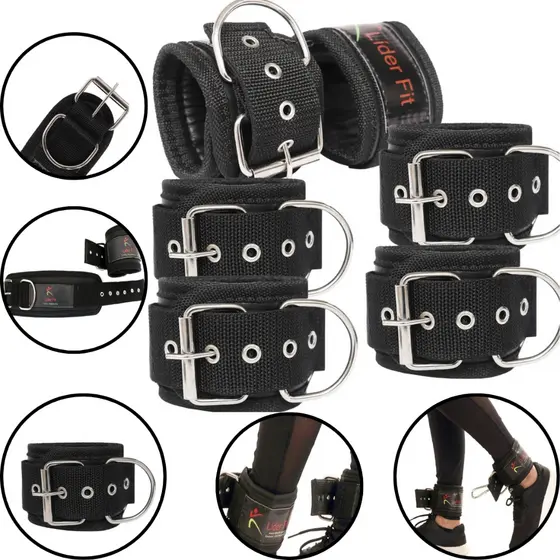 Caneleira Polia Tornozeleira Puxador Glúteo Cross Over Ilhós Kit Com 3 Pares Academia Musculação