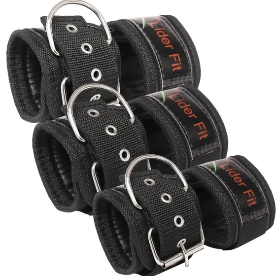 Kit 3 Pares De Alça Cross Over Puxador Glúteo Polia Tornozeleira Profissional Academia Musculação
