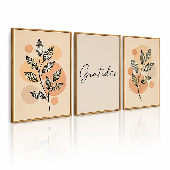 Quadros Decorativos para Sala Gratidão & Arte Botânica Minimalista Tons Neutros Quarto Casa Moderna
