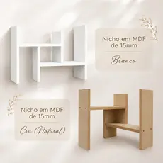 Par de Prateleira Nicho Organizador Ajustável de Mesa Livros Home Office Escritório Branco e Natural