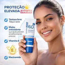 Protetor Solar Facial Sem Cor Dermachem FPS60 Niacinamida Toque Seco Com Vitamina E Efeito Matte 40g