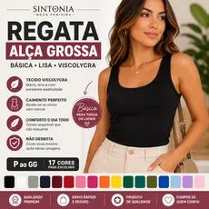 Regata Feminina Alça Grossa Básica Lisa Viscolycra P ao GG Blusinha Casual