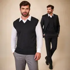 Colete Masculino Inverno Social de Tricot Sobreposição Terno Gola V Elegante