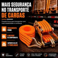 Cinta com Catraca para Amarração de Moto Cargas Pesadas Reboque Caminhonete 3 Toneladas