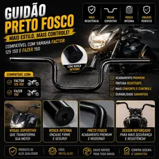 Guidão Moto Factor 125 150 Fazer 150 Preto Fosco Yamaha Com Rosca Interna Original