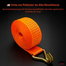 kit 5 Cinta Carga 5 Toneladas 50mm 9 Metros Caminhão Amarração Moto Cargas Mudança Com Gancho J