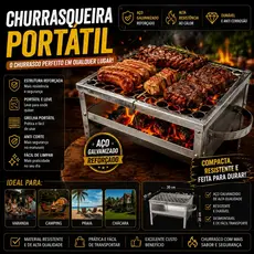 Churrasqueira Galvanizada C/ Grelha Portátil Aço Anti Corte