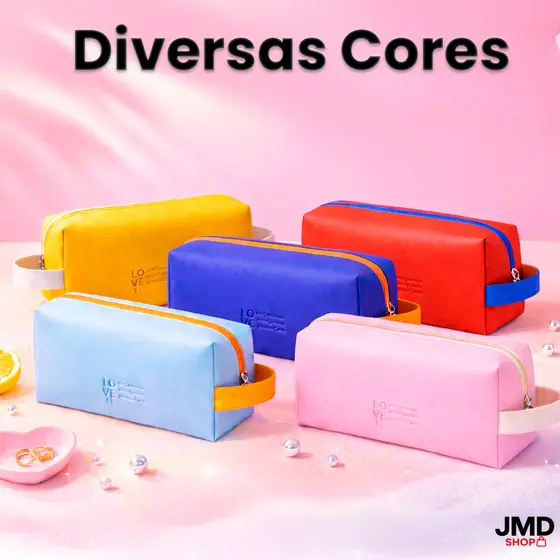 Necessaire Impermeável Elegante Com Couro PU Para Maquiagem e Viagens