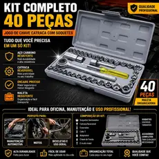 Kit Chave Catraca Com Soquetes 40 Peças Ferramentas Completo