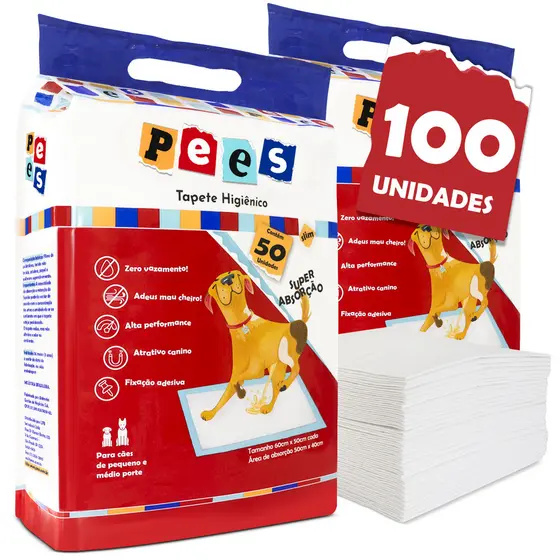 Tapete Higiênico Slim Pees Para Cães  100 Unidades  50x60cm