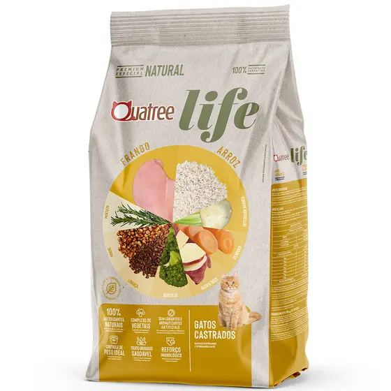 Ração Quatree Life Frango e Arroz para Gatos Castrados - 10kg