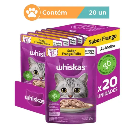 Ração Úmida Whiskas Frango Gatos 20 Sachês 85g