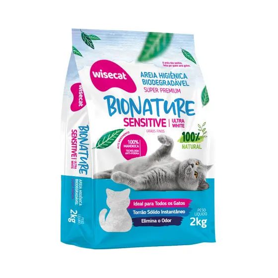 Wisecat - Areia Higiênica Bionature (Azul) - Biodegradável - Sensitive - Super Premium - 2 Kg