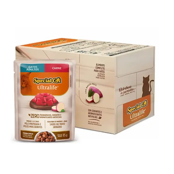 Kit 12 Sachês Special Cat Adulto Carne Ultra Life 85 g