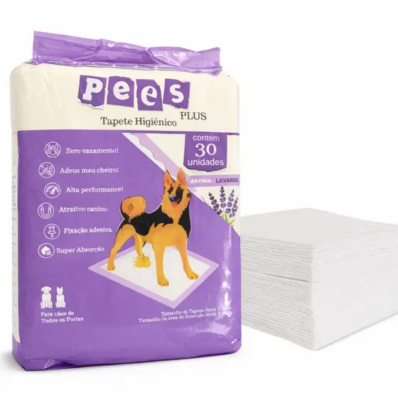 Tapete Higiênico para Cães Pees Plus Lavanda 30 Un 80x60cm