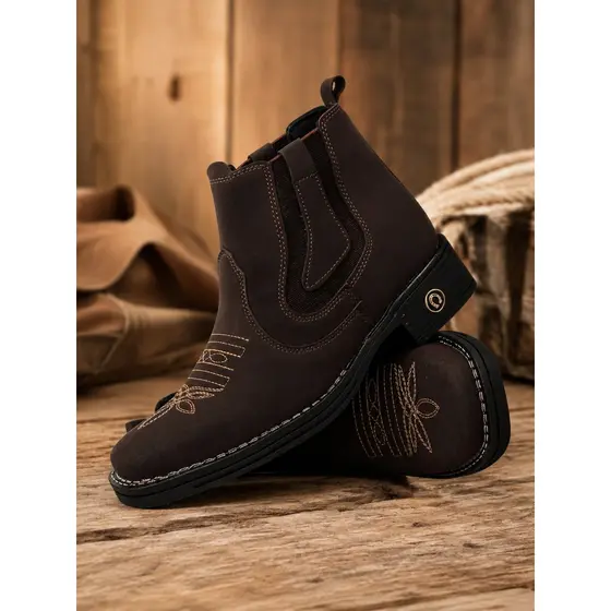 Bota Botina Feminina Country Café Cano Curto Elástico Conforto Casual Trabalho Rodeio
