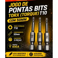Jogo de Pontas Bits Torx (torque)T10 com 50mm 3 Peças - Idea