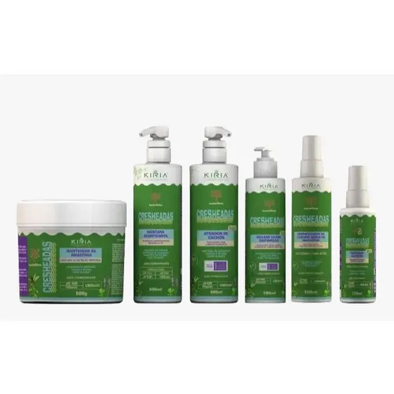 Kit Cresheadas Amazônia Kiria Hair – Máscara, Creme de Pentear, Geleia, Blend e Nutrição Cachos