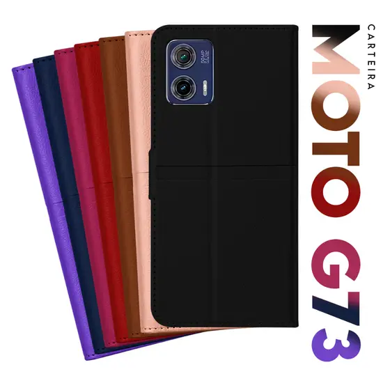 Capa Case Capinha Carteira Flip Cover Couro Sintético PRETA Para Motorola Moto G73 Xt2337 tela 6.5 pol. Cell in Power25