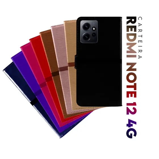 Capa Case Capinha Carteira Flip Cover Couro Sintético PRETA Para Xiaomi Redmi Note 12 4g tela 6.67 Cell in Power25