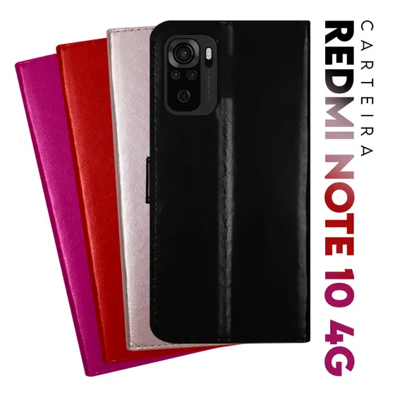 Capa Case Capinha Carteira Flip Cover Couro Sintético PRETA Para Xiaomi Redmi Note 10 4g 10s tela 6.43 Cell in Power25