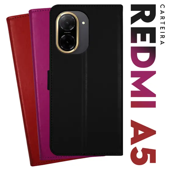 Capa Case Capinha Carteira Flip Cover Couro Sintético PRETA Para Xiaomi Redmi A5 tela 6.88 pol Cell in Power25