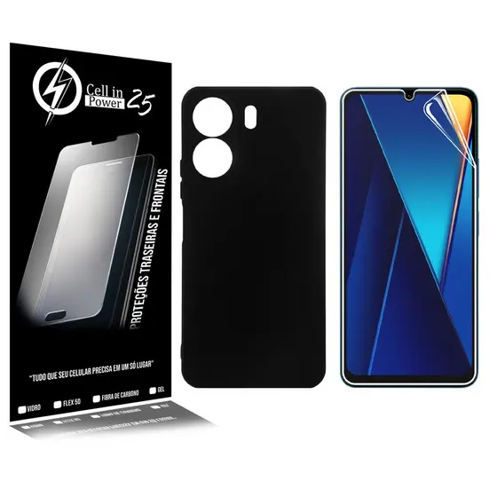 Capa Silicone Premium aveludada + Película De Hydrogel HD Para Xiaomi Poco C65 Tela 6.74  - Cell In Power25