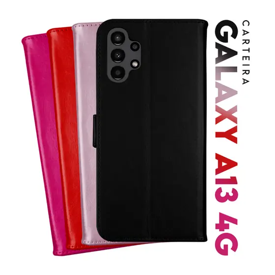 Capa Case Capinha Carteira Flip Cover Couro Sintético PRETA Para Samsung Galaxy A13 4G A135 tela 6.6 pol Cell in Power25