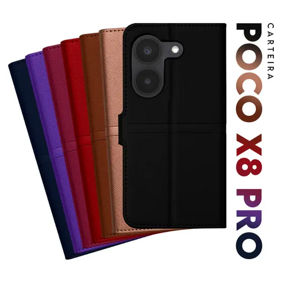 Capa Case Capinha Carteira Flip Cover Couro Sintético PRETA Para Xiaomi Poco X8 Pro tela 6.59 pol Cell in Power25