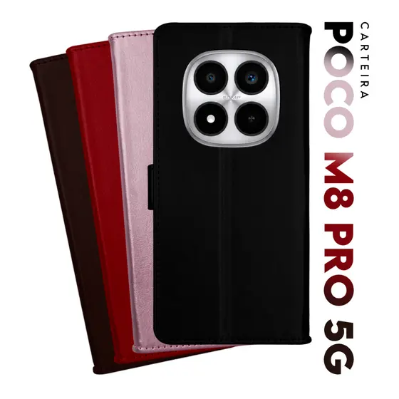 Capa Case Capinha Carteira Flip Cover Couro Sintético PRETA Compativel Para Poco M8 Pro 5g tela 6.83 pol Cell in Power25