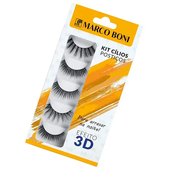 Kit Cílios Postiços Volumosos 3D Noite Marco Boni 5 Pares
