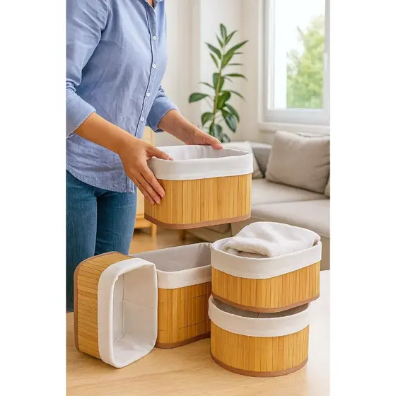 Cestos Bambu Kit 4 Organizadores Armazenamento Decor Casa Banheiro Escritório Quarto