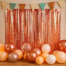 Cortina Metalizada Rose Gold Fitas Painel Festa Fundo Foto Evento Decoração Brilho