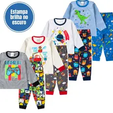 Lote 4 Conjuntos Pijama Infantil Menino Inverno Manga Longa