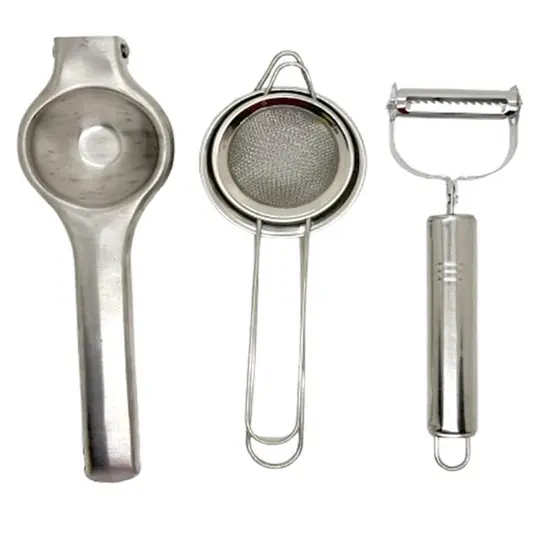 Kit Cozinha Inox Espremedor Descascador E Peneira Inox