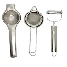 Kit Cozinha Inox Espremedor Descascador E Peneira Inox