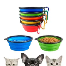 Bebedouro Comedouro dobrável em silicone retrátil com mosquetão para passeio viagem cachorro cães gato