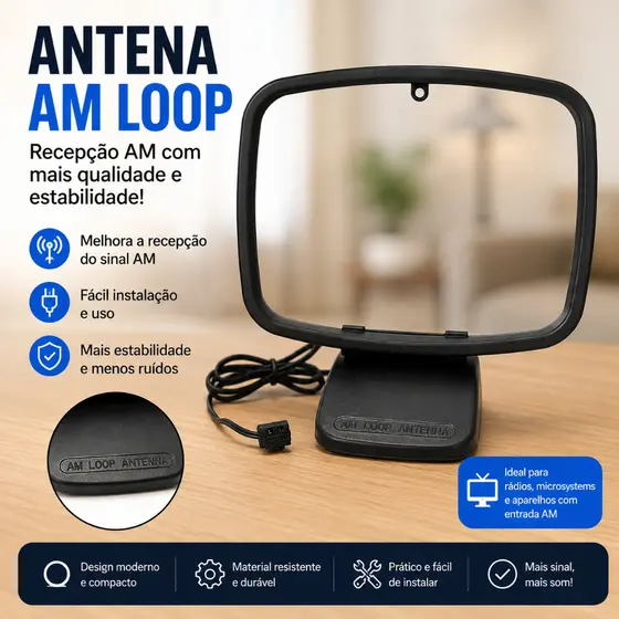 Loop Antena Universal AM/FM Profissional Alto Desempenho Rádio Micro System Cabo 1m Compatível 99%
