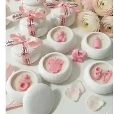 10/30 velas COM FITA PERSONALIZADA artesanal aromáticas em gesso para lembrancinha chá de bebê / aniversário